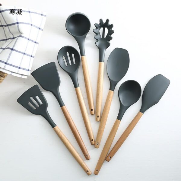 WRPLU Kitchen Utensils Set, 33 Pcs Non-Stick Silicone Cooking Utensils Set with Holder, 446°F Heat Resistant, Nontoxic BPA Free Kitchen Gadgets, Wooden Handle Kitchen Utensils - Image 6