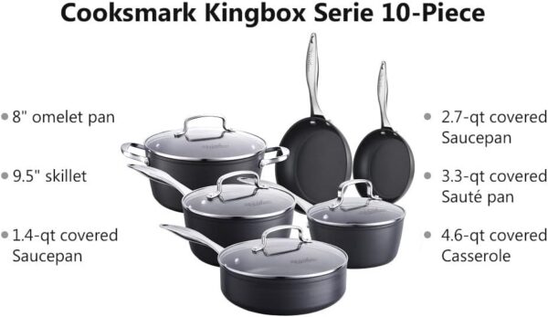 All in One Pan 10-Piece Pots and Pans Nonstick Hard-Anodized Non Toxic Cookware Set, Aluminum kitchen set pots and pans,Dishwasher Suitable, Black - Image 2