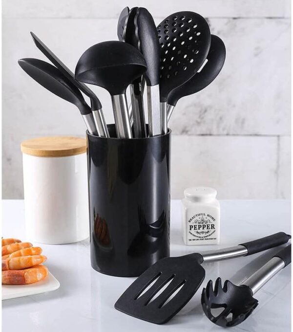 AOUCOL Kitchen Utensil Set, 20Pcs Silicone Cooking Utensils with Holder, 446°F Heat Resistant Stainless Steel Handle kitchen Tool for Nonstick Cookware, Spatula Spoon Whisk Kitchen Gadget Set Black - Image 3