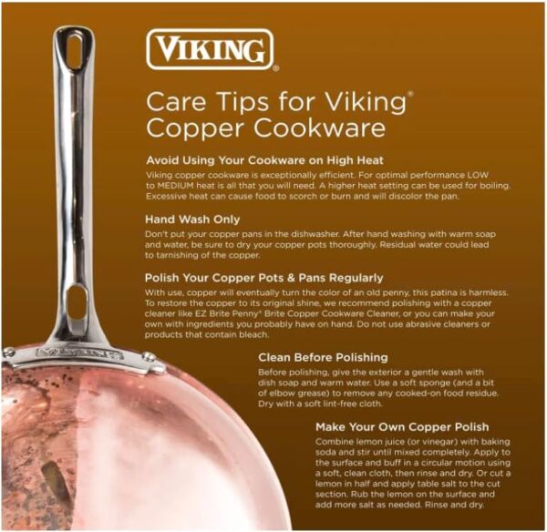 Viking Culinary 3-Ply Stainless Steel Hammered Copper Clad Cookware Set, 10 Piece, Oven Safe, Works on Electronic, Ceramic, and Gas Cooktops - Image 6