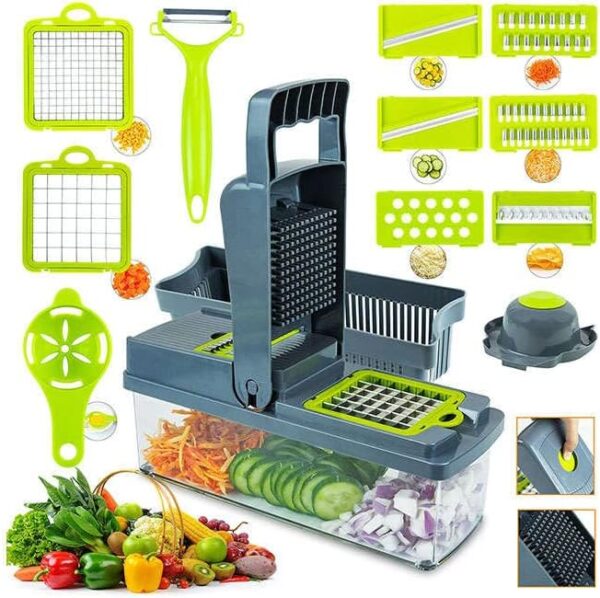 Kitchen Vegetable Slicer, Vegetable Chopper 14 in 1, Fruit, Vegetable Tools Manual Multifunctional Food Chopper Container For Different Kind of Vegetables and Fruits