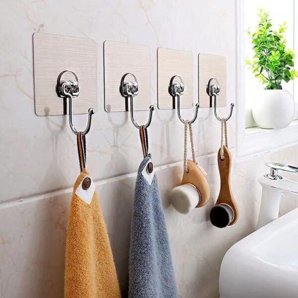 Large Adhesive Hooks for Hanging Heavy Duty Wall Hooks 22 lbs Self Adhesive Towel Hook Waterproof Transparent Hooks 10 Pack - Image 3