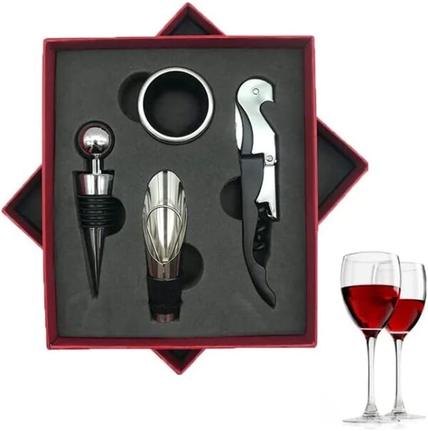 Introducing the Innovative Bar Tools Wine Bottle Opener 4-Piece Set: Premium Stainless Steel Corkscrew in a Stylish Gift Box