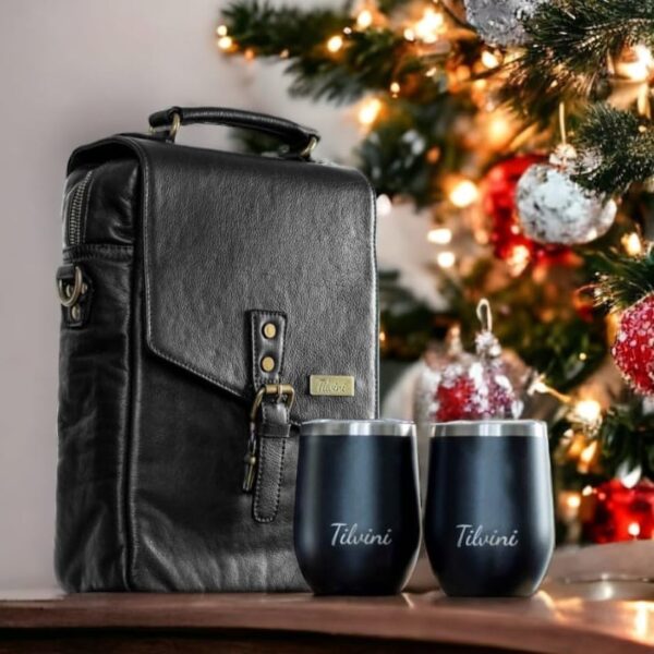 tilvini Leather Wine Tote Bag & Wine Tumblers Set. Wine Gifts For Men Birthday. Leather Wine Bottle Carrier. Unique Insulated Cooler Bag Carrier. Wine Bags For Travel Beach. Wine Lovers Picnic Idea - Image 5