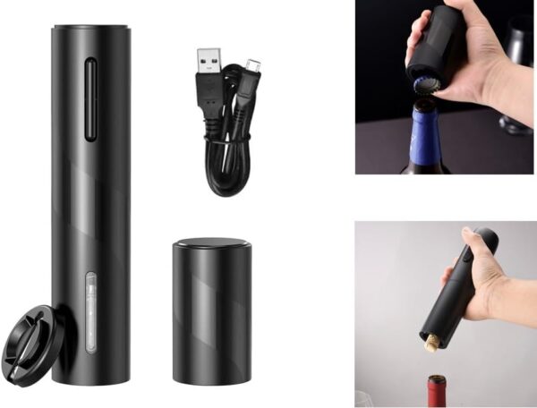 Electric Wine Opener Set: Rechargeable Electric Wine Opener, Foil Cutter, and Automatic Beer Bottle Opener and USB charging cable. 4-in-1 Combo Set for Effortless Wine and Beer Opening