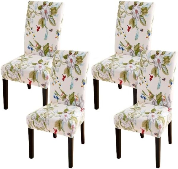 Stretch Dining Chair Covers, Universal Fit, Chair Protector for Home Decor, Furniture Protection, Washable, Dustproof (Spring Flowers, 4 PCS)