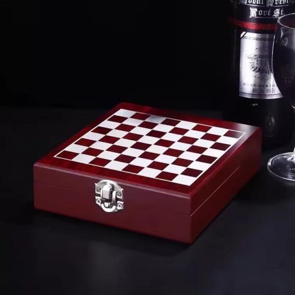 Wine Bottle Opener Tool Set – Chess Board Game – Wooden Box Wine Set – Luxury Wine Accessory Set – Stylish Gift Box – Gift – Gift Idea – Gift for Man – Gift for Friend – Birthday Gift, Brown - Image 5