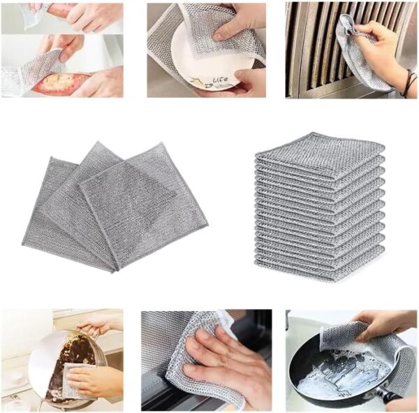 10pcs non scratch wire dishcloth - Multifunctional Non-Scratch Wire Dishcloth - Multipurpose Wire Dishwashing Rags for Wet and Dry，for Kitchens, Cookware, Sinks, Dishes, Cooktops，Double Strong - Image 3