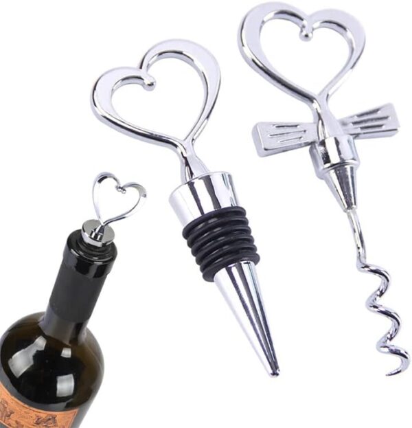 2 Pack Heart Wine Bottle Stopper, BetterJonny Stainless Steel Wine Bottle Stopper and Bottle-opener with Gift Box Packing Handheld Wine Bottle Cork Remover Accessory Tool for Holiday Wedding Party