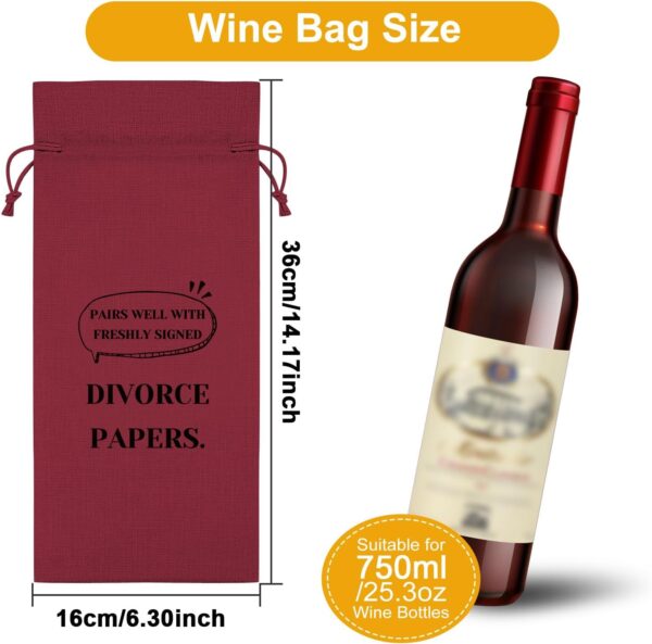 Funny Divorce Party Gifts Wine Bag Break up Gifts for Women Men Separation Gifts Wine Bottle Storage Bag Pairs Well with Freshly Signed Divorce Papers Wine Accessories Gifts for Wine Lovers(Red) - Image 2