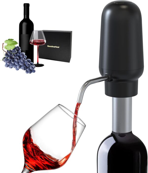 Electric Wine Aerator and Dispenser, Rechargeable Wine Dispensers for Wine Bottles, One Button Easy Use Wine Decanter, Wine Gifts for Wine Lovers - Black