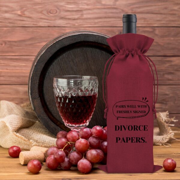 Funny Divorce Party Gifts Wine Bag Break up Gifts for Women Men Separation Gifts Wine Bottle Storage Bag Pairs Well with Freshly Signed Divorce Papers Wine Accessories Gifts for Wine Lovers(Red) - Image 6