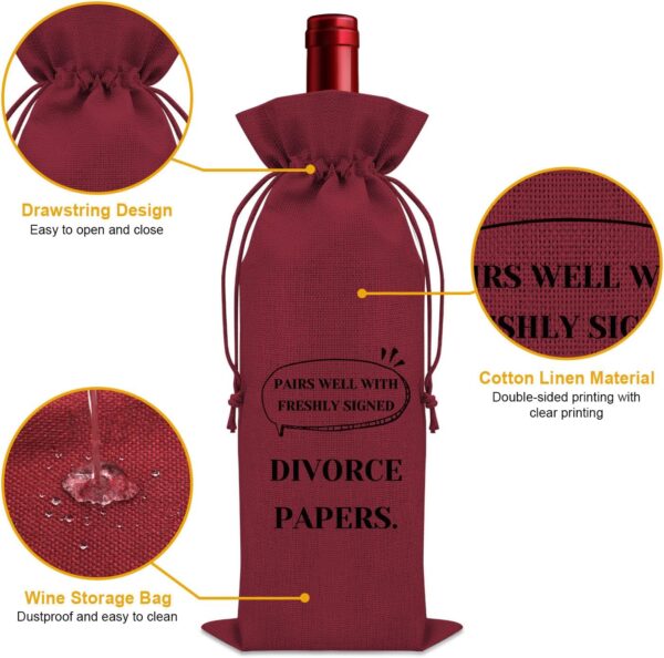 Funny Divorce Party Gifts Wine Bag Break up Gifts for Women Men Separation Gifts Wine Bottle Storage Bag Pairs Well with Freshly Signed Divorce Papers Wine Accessories Gifts for Wine Lovers(Red) - Image 3