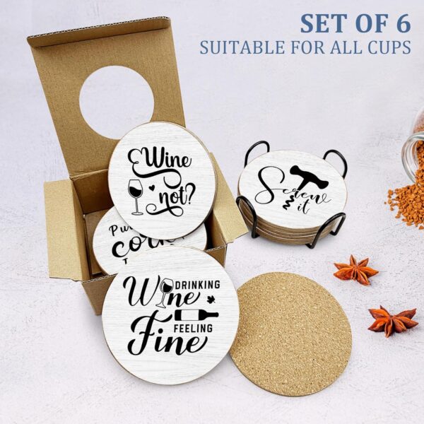 Funny Sayings Cork Coasters for Drinks Absorbents with Holder 6 Pcs Gift Set,Wine Lovers Gifts,Unique Present for Housewarming,Living Room Decor,Kitchen Decor Accessories. - Image 6