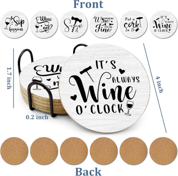 Funny Sayings Cork Coasters for Drinks Absorbents with Holder 6 Pcs Gift Set,Wine Lovers Gifts,Unique Present for Housewarming,Living Room Decor,Kitchen Decor Accessories. - Image 3