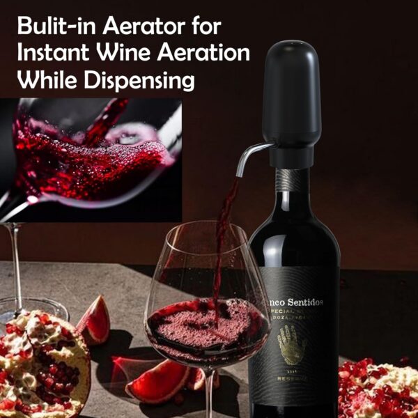 Electric Wine Aerator and Dispenser, Rechargeable Wine Dispensers for Wine Bottles, One Button Easy Use Wine Decanter, Wine Gifts for Wine Lovers - Black - Image 2