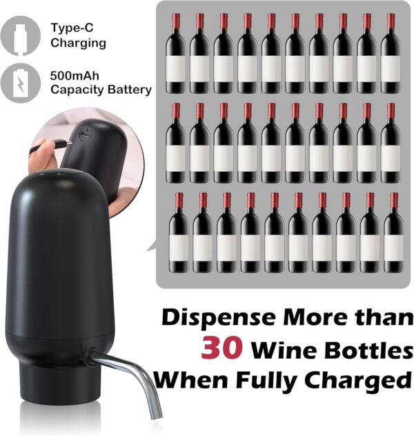 Electric Wine Aerator and Dispenser, Rechargeable Wine Dispensers for Wine Bottles, One Button Easy Use Wine Decanter, Wine Gifts for Wine Lovers - Black - Image 7