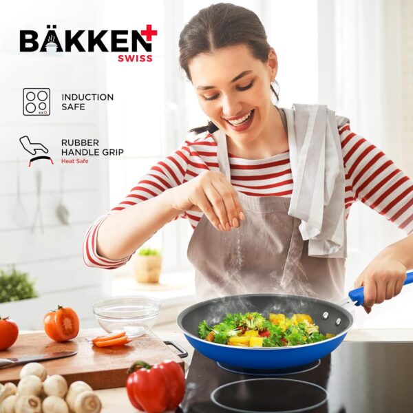 Cookware Set – 23 Piece –Blue Multi-Sized Cooking Pots with Lids, Skillet Fry Pans and Bakeware – Reinforced Pressed Aluminum Metal - Suitable for Gas, Electric, Ceramic and Induction by BAKKEN Swiss - Image 7