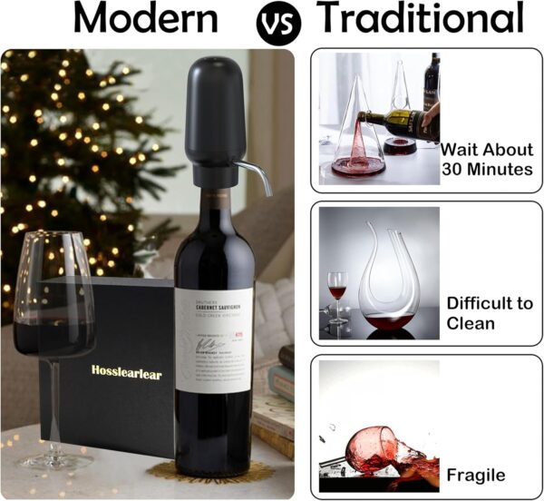 Electric Wine Aerator and Dispenser, Rechargeable Wine Dispensers for Wine Bottles, One Button Easy Use Wine Decanter, Wine Gifts for Wine Lovers - Black - Image 5