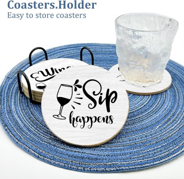 Funny Sayings Cork Coasters for Drinks Absorbents with Holder 6 Pcs Gift Set,Wine Lovers Gifts,Unique Present for Housewarming,Living Room Decor,Kitchen Decor Accessories. - Image 5