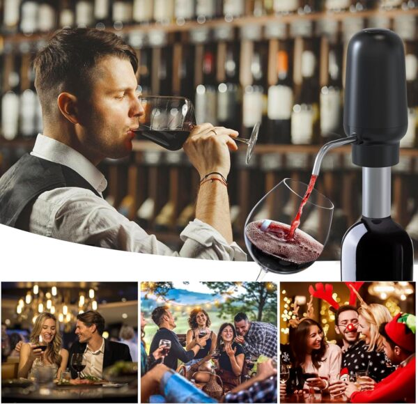 Electric Wine Aerator and Dispenser, Rechargeable Wine Dispensers for Wine Bottles, One Button Easy Use Wine Decanter, Wine Gifts for Wine Lovers - Black - Image 3