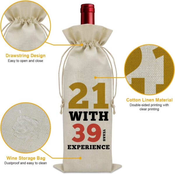 Sazuwu Funny 60th Birthday Gifts Wine Bag 60 Year Old Birthday Gifts for Friend 1964 Birthday Gifts Wine Bottle Decoration Bag 21 with 39 Years Experience Wine Accessories Gifts for Wine Lovers - Image 3