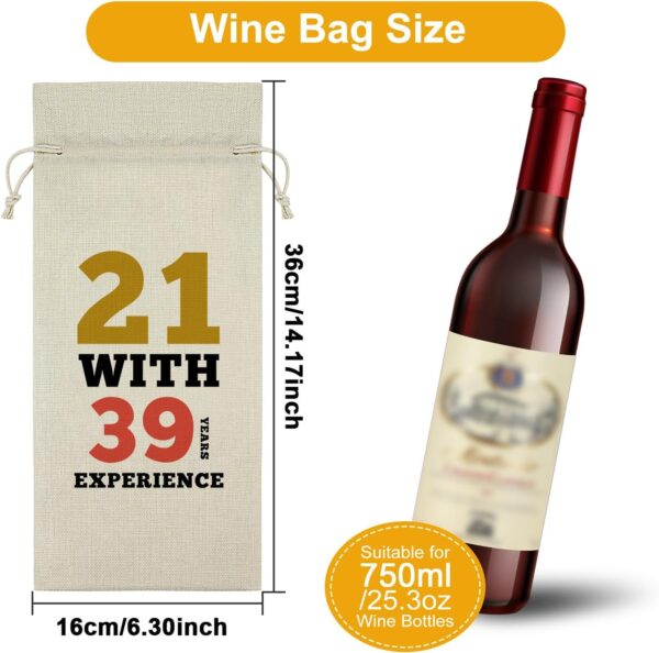 Sazuwu Funny 60th Birthday Gifts Wine Bag 60 Year Old Birthday Gifts for Friend 1964 Birthday Gifts Wine Bottle Decoration Bag 21 with 39 Years Experience Wine Accessories Gifts for Wine Lovers - Image 2