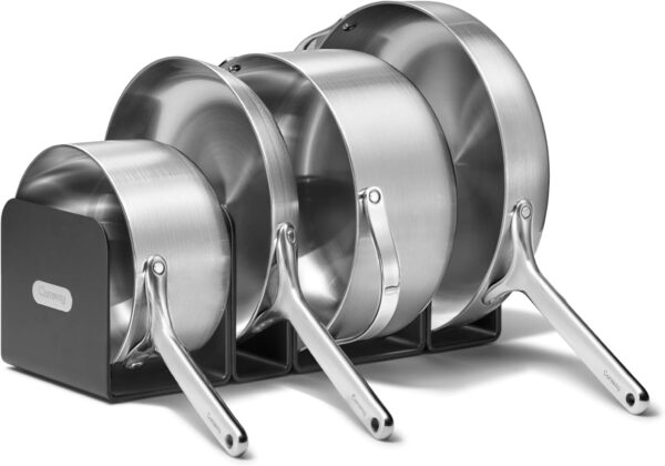 Caraway Stainless Steel Cookware Set (4 Piece) - 5-Ply Stainless Steel Pots & Pans - Includes Fry Pan, Sauce Pan, Sauté Pan, Dutch Oven, & Storage - Non Toxic, PTFE & PFOA Free